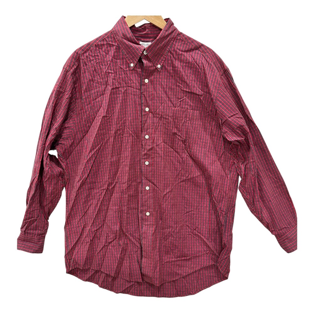 VTG Y2K Brooks Brothers Sport Shirt Mens L Red Navy Plaid Cotton Button Down L